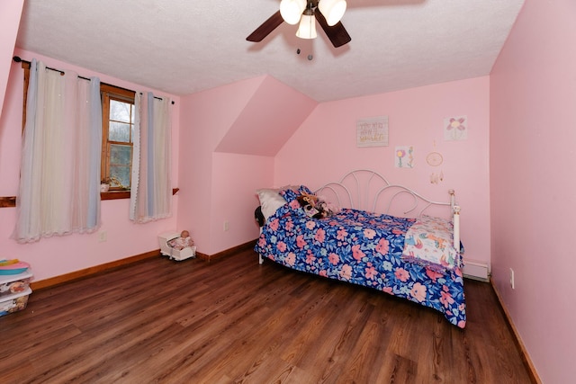 129 Bailey Hill Rd, New Sharon, ME 04955 - bedroom featuring baseboards, a ceiling fan, wood finished floors, and a textured ceiling