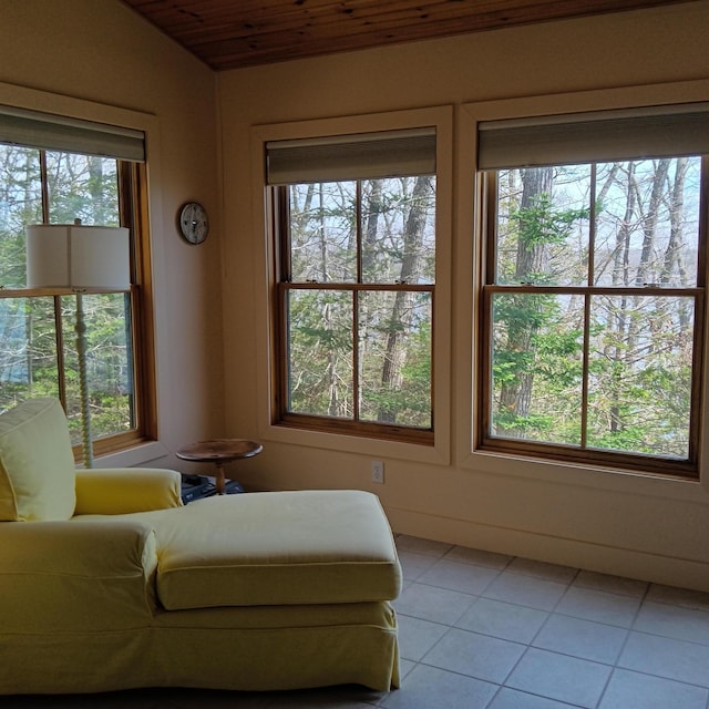5 Southernpoint Rd, Bristol, ME 04564 - living area featuring light tile patterned floors and wood ceiling