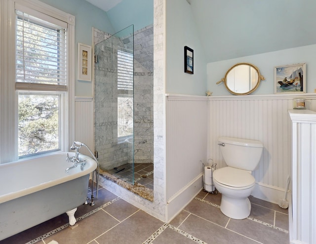 14 Water St, Vinalhaven, ME 04863 - bathroom featuring a wealth of natural light, a wainscoted wall, and a stall shower