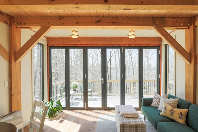 1 Good Day Dr, South Bristol, ME 04568 - interior space with wooden ceiling, wood finished floors, and beamed ceiling