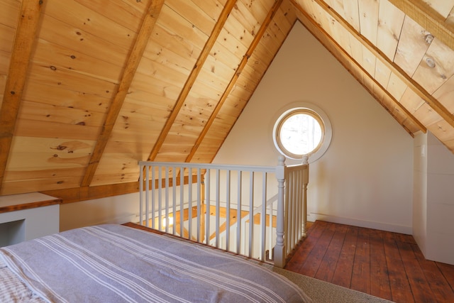 1 Good Day Dr, South Bristol, ME 04568 - bedroom featuring hardwood / wood-style floors, vaulted ceiling with beams, and wood ceiling