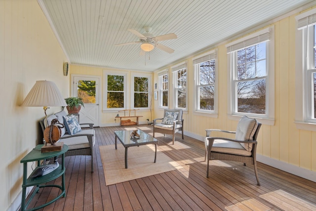 18 Pleasant St, Newcastle, ME 04553 - sunroom / solarium with a wooden deck, hardwood / wood-style flooring, wood ceiling, and baseboards