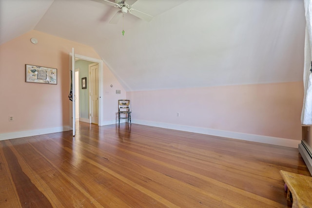 18 Pleasant St, Newcastle, ME 04553 - additional living space featuring vaulted ceiling, wood finished floors, ceiling fan, and baseboards
