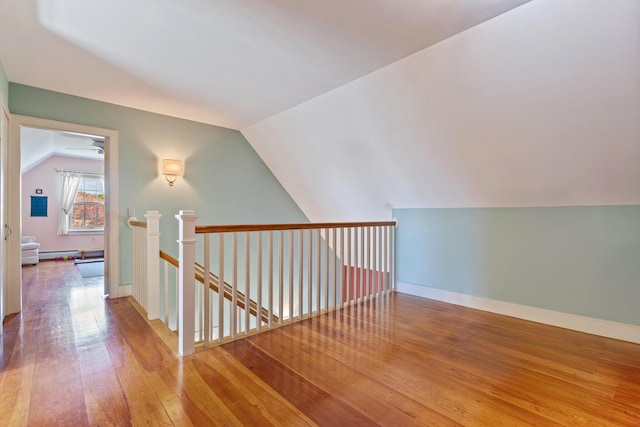 18 Pleasant St, Newcastle, ME 04553 - hall featuring lofted ceiling, hardwood / wood-style flooring, and an upstairs landing