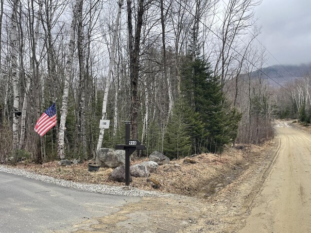 view of street featuring a wooded view