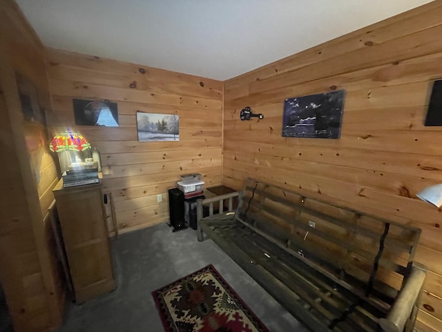 interior space featuring wooden walls
