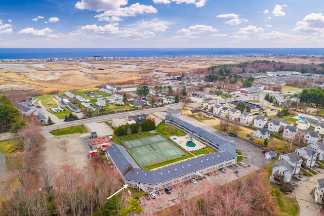 aerial view featuring a residential view and a water view