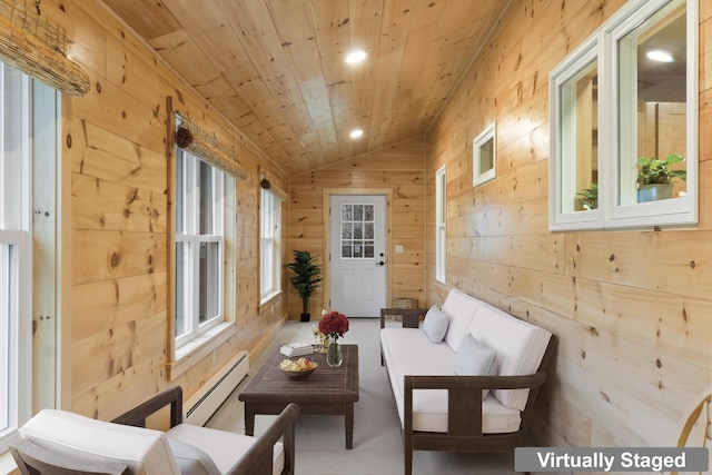 52 Birch Ests, Rome, ME 04963 - sunroom featuring a baseboard heating unit, healthy amount of natural light, and lofted ceiling