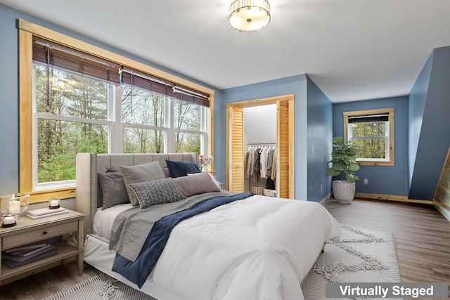 52 Birch Ests, Rome, ME 04963 - bedroom with wood finished floors, baseboards, a closet, and a spacious closet