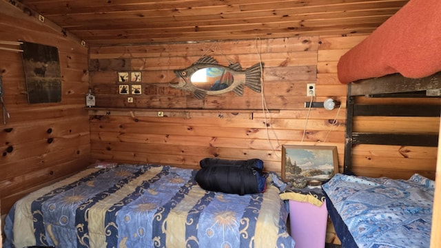 574 Half Township Rd, Lincoln, ME 04457 - bedroom featuring vaulted ceiling, wooden ceiling, and wooden walls