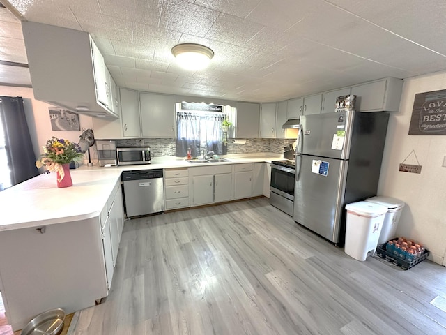 6 Ridge Rd, Corinth, ME 04427 - kitchen with under cabinet range hood, stainless steel appliances, backsplash, a sink, and light wood-style flooring