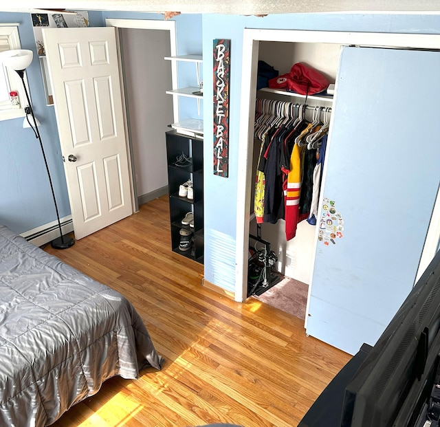 6 Ridge Rd, Corinth, ME 04427 - bedroom with a baseboard heating unit, wood finished floors, and a closet