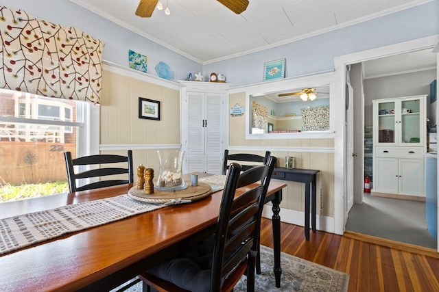 15 Longwood Ave, Old Orchard Beach, ME 04064 - dining room with crown molding, ceiling fan, and wood finished floors