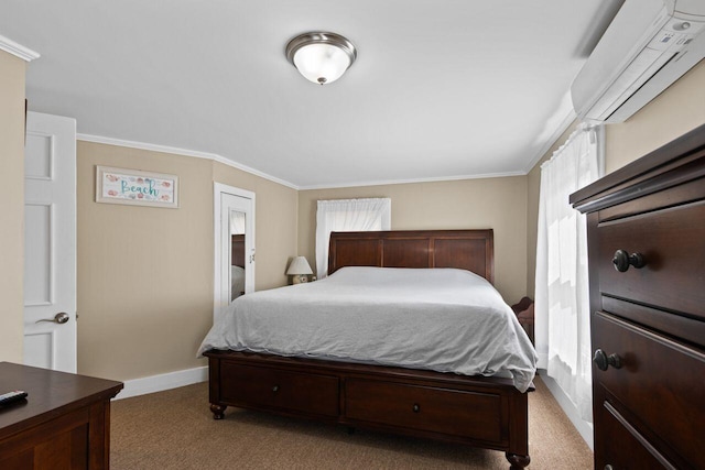 15 Longwood Ave, Old Orchard Beach, ME 04064 - bedroom with baseboards, ornamental molding, carpet, and a wall mounted AC