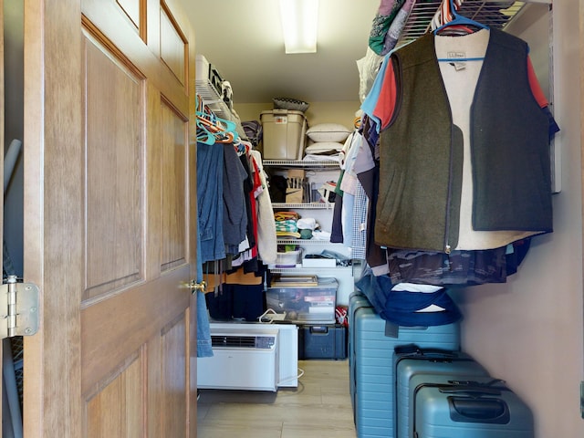 walk in closet with wood finished floors