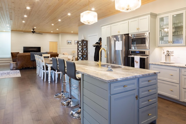 3 Bogue Chitto Ln Unit 1, Bar Harbor, ME 04609 - kitchen with white cabinets, ceiling fan, appliances with stainless steel finishes, recessed lighting, and open floor plan