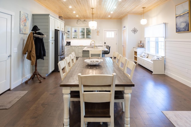 3 Bogue Chitto Ln Unit 1, Bar Harbor, ME 04609 - dining room with wooden ceiling, ornamental molding, recessed lighting, and dark wood-type flooring