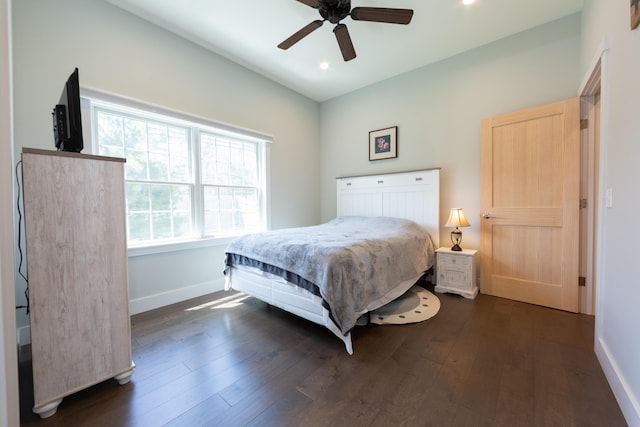3 Bogue Chitto Ln Unit 1, Bar Harbor, ME 04609 - bedroom featuring recessed lighting, baseboards, a ceiling fan, and dark wood-style flooring