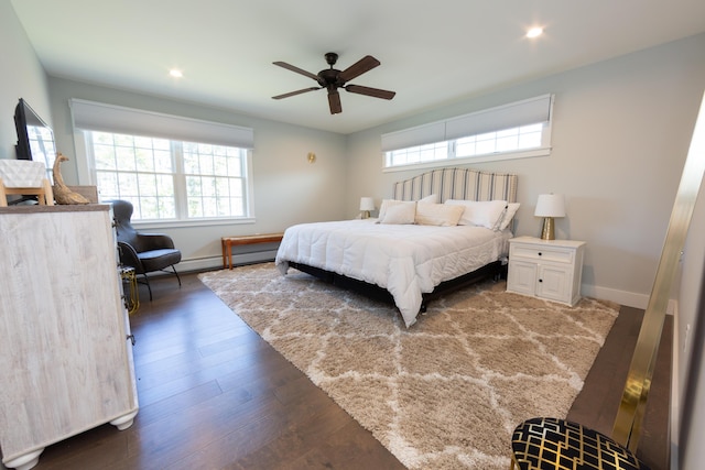 3 Bogue Chitto Ln Unit 1, Bar Harbor, ME 04609 - bedroom with baseboards, ceiling fan, wood finished floors, and a baseboard radiator