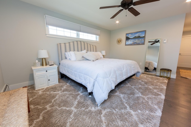 3 Bogue Chitto Ln Unit 1, Bar Harbor, ME 04609 - bedroom featuring wood finished floors, baseboards, ceiling fan, recessed lighting, and a baseboard radiator