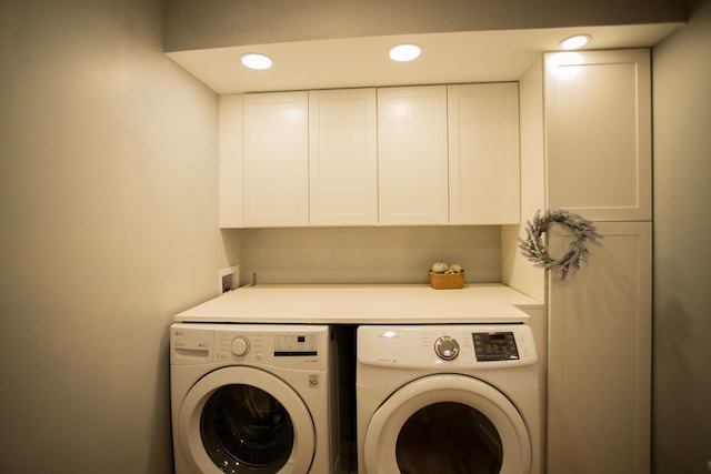 16 Main St, Bradley, ME 04411 - washroom featuring cabinet space, washer and clothes dryer, and recessed lighting
