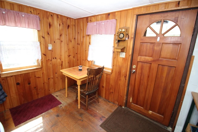 81 Shore Dr, Sabattus, ME 04280 - foyer entrance with wood-type flooring and wooden walls