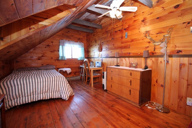 81 Shore Dr, Sabattus, ME 04280 - bedroom with wooden walls, hardwood / wood-style floors, and a baseboard heating unit