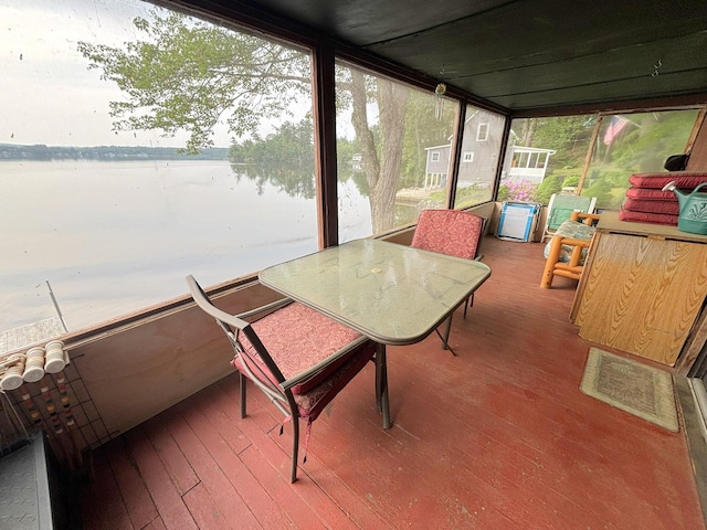 81 Shore Dr, Sabattus, ME 04280 - sunroom / solarium featuring a water view, plenty of natural light, and outdoor dining space