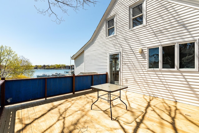 wooden deck with a water view