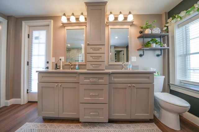 219 Middle Rd, Skowhegan, ME 04976 - bathroom featuring double vanity, healthy amount of natural light, wood finished floors, and toilet