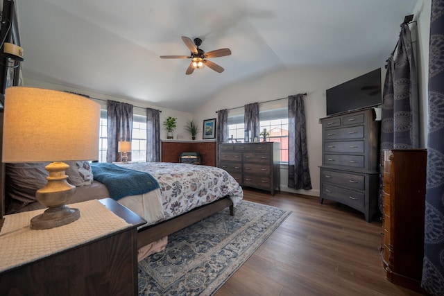 219 Middle Rd, Skowhegan, ME 04976 - bedroom with vaulted ceiling, dark wood-type flooring, and ceiling fan