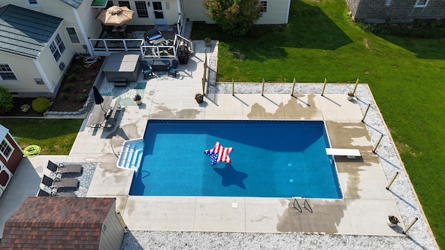 219 Middle Rd, Skowhegan, ME 04976 - view of pool featuring a patio, a yard, and a diving board