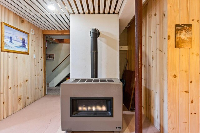 interior details featuring wooden walls