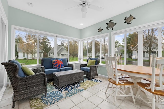 454 Post Rd Unit 456, Wells, ME 04090 - sunroom / solarium featuring tile patterned flooring, ceiling fan, and outdoor lounge area