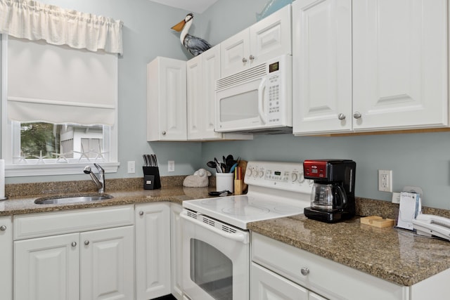 454 Post Rd Unit 456, Wells, ME 04090 - kitchen with white appliances, a sink, white cabinetry, and dark stone counters
