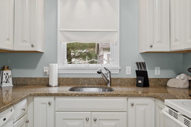 454 Post Rd Unit 456, Wells, ME 04090 - kitchen featuring a sink, white cabinets, dark countertops, and white electric stove