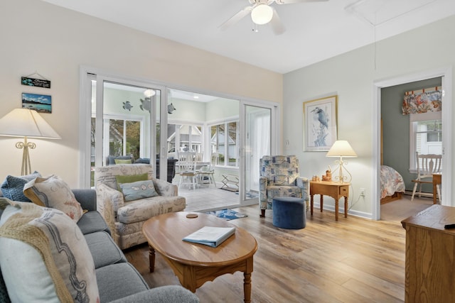 454 Post Rd Unit 456, Wells, ME 04090 - living area featuring attic access, a ceiling fan, healthy amount of natural light, and light wood finished floors