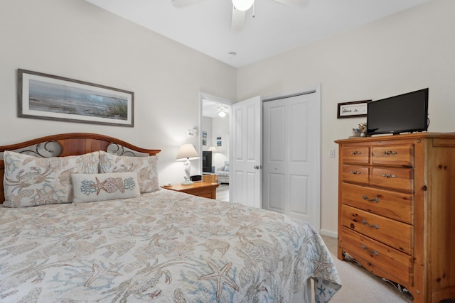454 Post Rd Unit 456, Wells, ME 04090 - bedroom featuring light colored carpet, a closet, and ceiling fan
