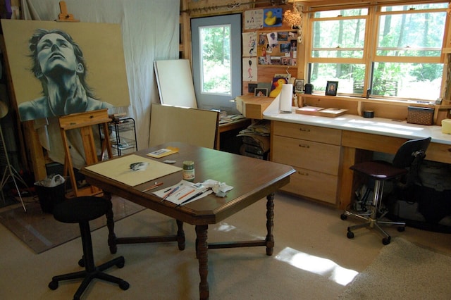 office space with light carpet