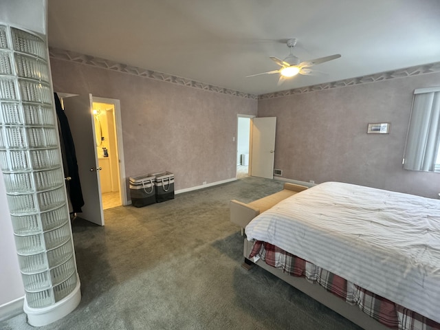 carpeted bedroom with a ceiling fan