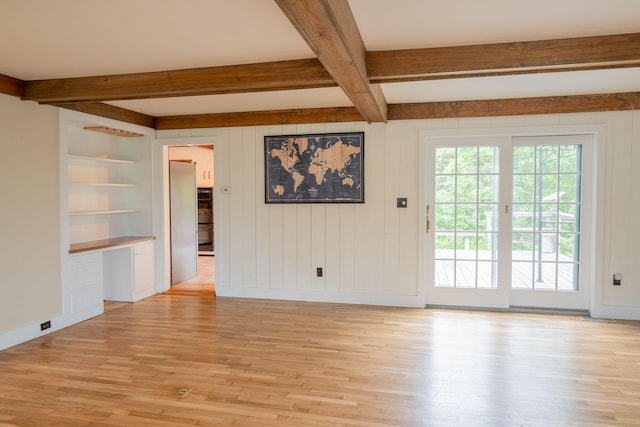 228 Atlantic Ave, Boothbay Harbor, ME 04538 - unfurnished living room with beamed ceiling, light wood finished floors, and built in features