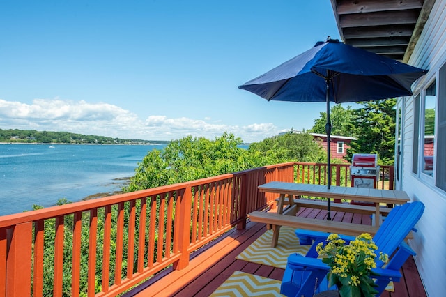 43 W Shore Rd, Harpswell, ME 04003 - wooden terrace featuring a water view