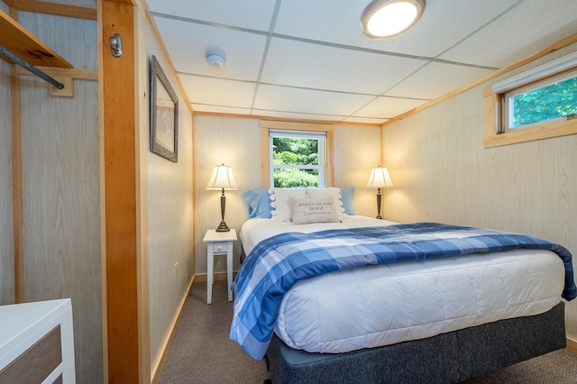 43 W Shore Rd, Harpswell, ME 04003 - carpeted bedroom with a paneled ceiling and baseboards