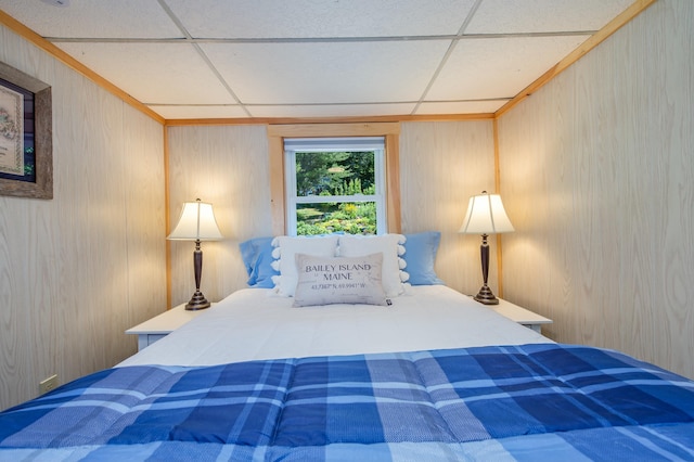 43 W Shore Rd, Harpswell, ME 04003 - bedroom with a paneled ceiling and wood walls