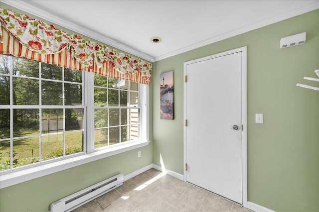 95 The Woods Rd, Union, ME 04862 - tiled foyer with a baseboard radiator and crown molding