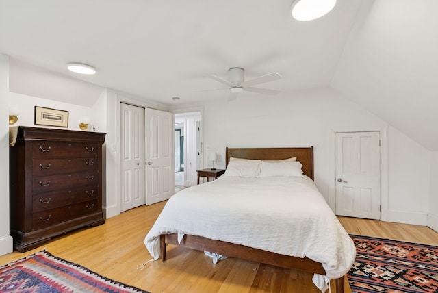 1228 Long Plains Rd, Buxton, ME 04093 - bedroom with light wood finished floors, a ceiling fan, lofted ceiling, and a closet