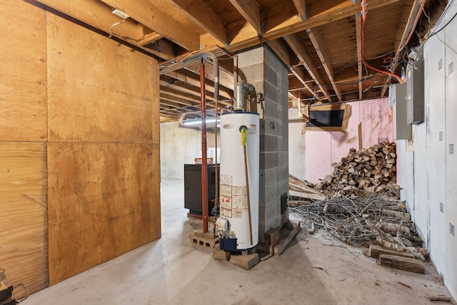 unfinished below grade area featuring water heater