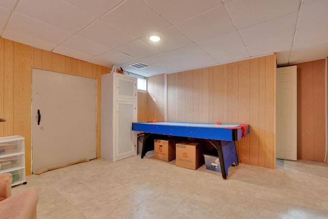 99 Ocean Park Rd, Saco, ME 04072 - game room featuring visible vents, wooden walls, and a paneled ceiling