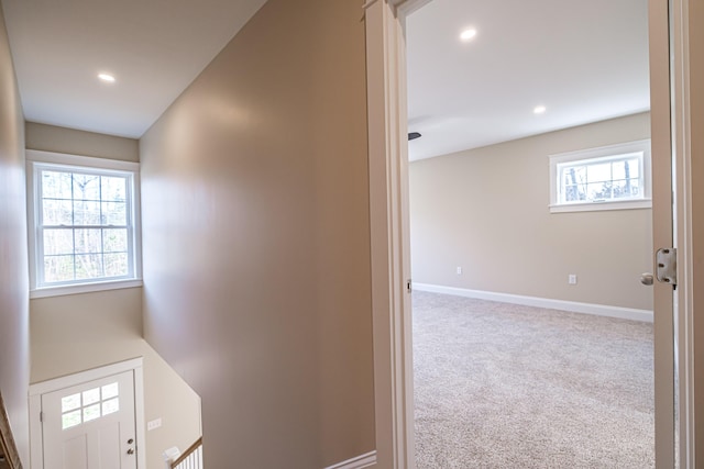 48 Highland Ave, Scarborough, ME 04074 - hall featuring recessed lighting, carpet floors, and baseboards