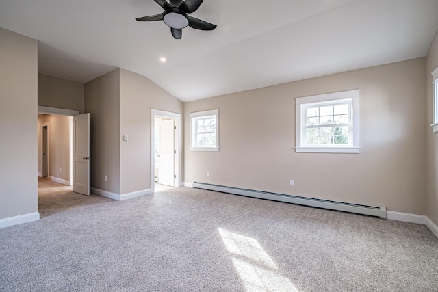 48 Highland Ave, Scarborough, ME 04074 - unfurnished room with a baseboard heating unit, baseboards, a ceiling fan, and light colored carpet